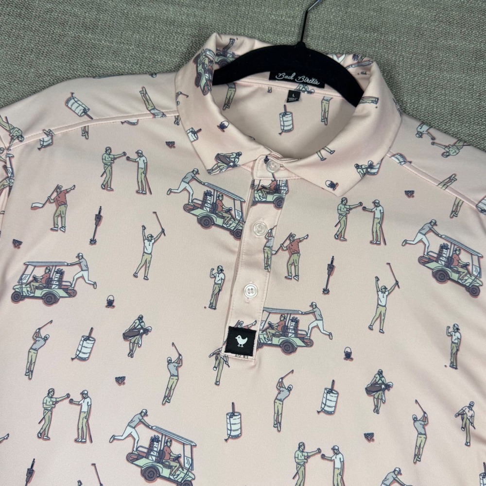 Bad Birdie Mens Golf Polo Shirt Pink Golfers Kegs Print FireRock CC Large